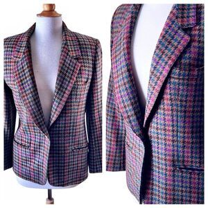 Vintage Giorgio Sant Angelo Colorful Houndstooth Wool  Lined Blazer - Medium